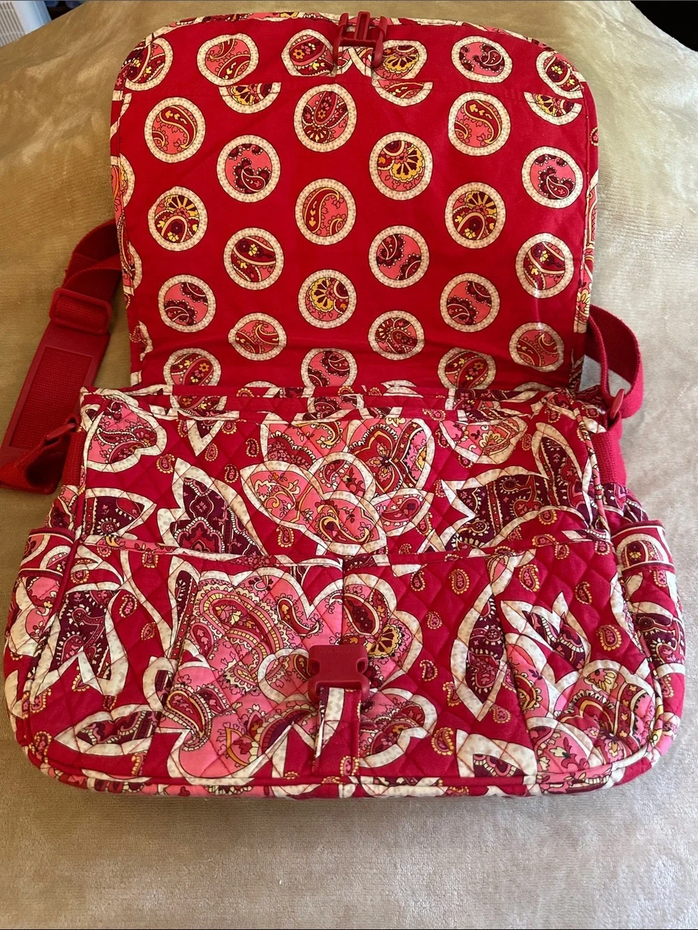 Vera Bradley Quilted Paisley Crossbody in Red and Pink